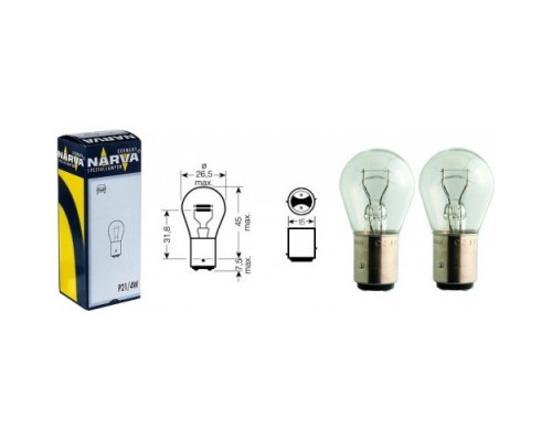 ЛАМПА ПОДСВЕТКИ P21/4W 12V 21/4W NARVA (2-Х НИТЬЕВАЯ, СО СМЕЩЕННЫМ ЦЕНТРОМ)                       