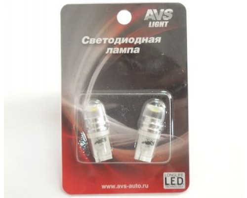 ЛАМПА СВЕТОДИОДНАЯ ЛИНЗА T10 12V AVS (БЕЛЫЙ, 1SMD, W5W, БЛИСТЕР)                                  
