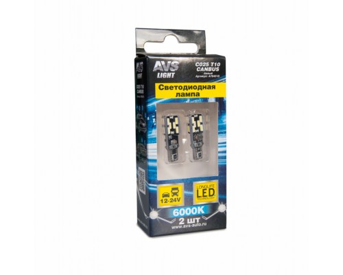 ЛАМПА СВЕТОДИОДНАЯ С ОБМАНКОЙ T10 12V AVS (БЕЛЫЙ, 24SMD, W5W, БЛИСТЕР)                            