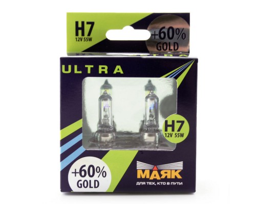 ЛАМПА ГАЛОГЕННАЯ H7 12V 55W МАЯК GOLD УЛЬТРА NEW (+60%) (2 ШТ.)                                   