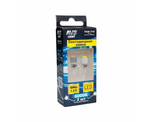 ЛАМПА ПОДСВЕТКИ СВЕТОДИОДНАЯ T10 12V AVS (БЕЛЫЙ, 1SMD,  W5W, БЛИСТЕР)                             