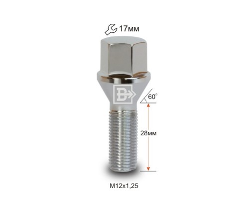 БОЛТ КОЛЕСНЫЙ M12X1.5X28 (КОНУС С БУРТИКОМ, КЛЮЧ 17)                                                