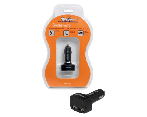 ВОЛЬТМЕТР НАПРЯЖЕНИЯ (12/24V) AIRLINE (В ПРИКУРИВАТЕЛЬ+ 2USB 3,1A)                                