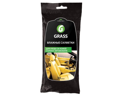 САЛФЕТКИ ВЛАЖНЫЕ ДЛЯ САЛОНА GRASS (ДЛЯ КОЖИ, С ВОСКОМ КАРНАУБА) (30 ШТ.)                          
