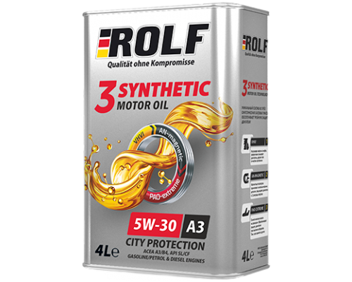 МАСЛО МОТОРНОЕ ROLF 3-SYNTHETIC 5W30 A3/B4 (СИНТ, 4 Л)                                              