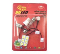 ЛАМПА ПОДСВЕТКИ СВЕТОДИОДНАЯ T10 12V BG-GROUP ПАНЕЛЬ (15 SMD, 3 ПЕРЕХОДНИКА БЕЛЫЙ)                