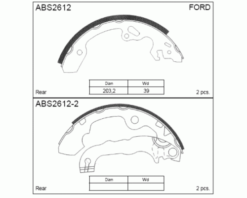КОЛОДКИ БАРАБАННЫЕ ABS2612 FORD FOCUS I 98-04 RR                                                    