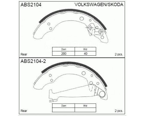 КОЛОДКИ БАРАБАННЫЕ SKODA FABIA, VW POLO ABS2104                                                     