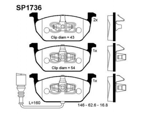КОЛОДКИ ТОРМОЗНЫЕ  (ПЕРЕД.) SKODA OCTAVIA 1.2/1.4 TSI/TDI 12> SP1736                                