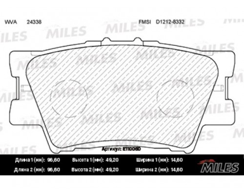КОЛОДКИ ТОРМОЗНЫЕ E110060 ЗАДН. TOYOTA RAV4 2.0/2.2 06-,CAMRY ACV40, 45 2.4/3.5                     