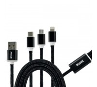 КАБЕЛЬ ПЕРЕХОДНИК 3В1 USB-8 PIN, MICRO, TYPE-C WIIIX CB900-U8MUTC-13BK                              