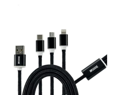 КАБЕЛЬ ПЕРЕХОДНИК 3В1 USB-8 PIN, MICRO, TYPE-C WIIIX CB900-U8MUTC-13BK                              