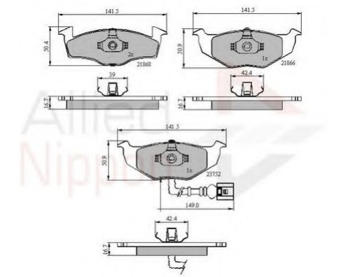 КОЛОДКИ ТОРМОЗНЫЕ ADB1707 VW/SKODA                                                                  
