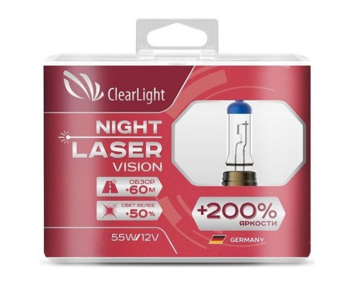 ЛАМПА ГАЛОГЕННАЯ H7 12V 55W CLEARLIGHT NIGHT LASER VISION +200% 2ШТ.                              