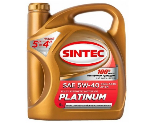 МАСЛО МОТОРНОЕ SINTEC 5W/40 ПЛАТИНУМ 7000 A3/B4 АКЦИЯ 4Л.+1Л (СИНТ.) 600227                       