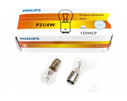 ЛАМПА ПОДСВЕТКИ P21/4W 12V 21/4W PHILIPS (2-Х НИТЬЕВАЯ, СО СМЕЩЕННЫМ ЦЕНТРОМ)                     