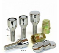БОЛТ КОЛЕСНЫЙ M14*28*1,5 (СЕКРЕТ., КОНУС, ВРАЩ. КОЛЬЦО, КОЛПАЧОК, 2 КЛЮЧ)                           