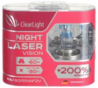 ЛАМПА ГАЛОГЕННАЯ H4 12V 60/55W CLEARLIGHT NIGHT LASER VISION +200% 2ШТ.                           