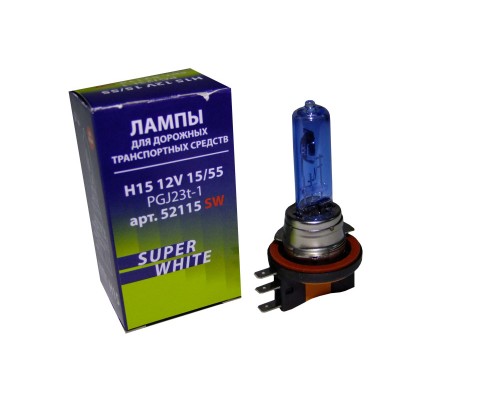 ЛАМПА ГАЛОГЕННАЯ H15 12V 15/55W МАЯК SUPER WHITE (PGJ23T-1)                                       
