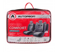 ЧЕХЛЫ АВТОМОБИЛЬНЫЕ ВЕЛЮР ЧЕРНЫЙ/СЕРЫЙ AUTOPROFI COMFORT (БОКОВАЯ ПОДДЕРЖКА) (9 ШТ.)              