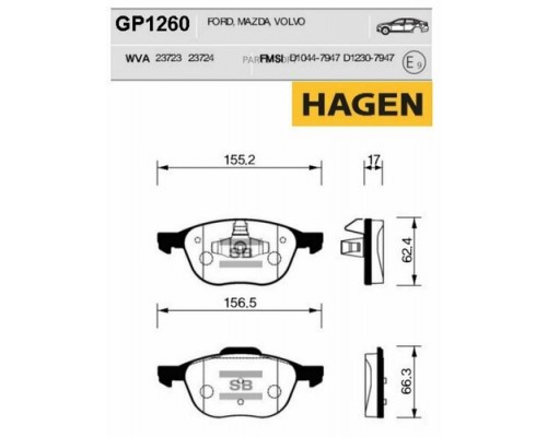 КОЛОДКИ ТОРМ. ПЕР. SANGSIN GP1260  MAZDA 3BK 04-, FOCUS 04-                                         