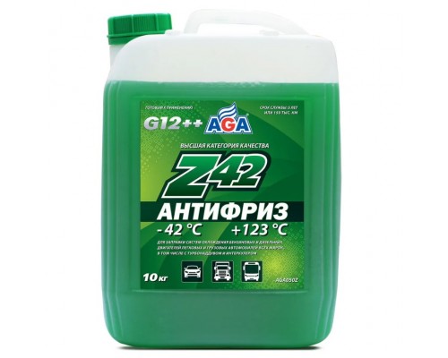 АНТИФРИЗ AGA Z42 G12++ -42 С ЗЕЛЕНЫЙ 10 КГ                                                          