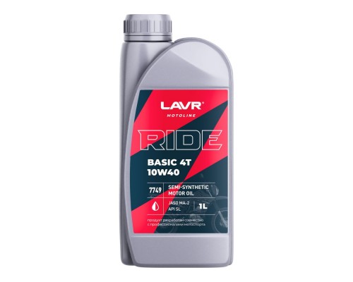 МАСЛО МОТОРНОЕ 4-Х ТАКТНОЕ LAVR MOTO RIDE BASIC 10W-40 SL MA-2 ПОЛУСИНТЕТИЧЕСКОЕ 1 Л                
