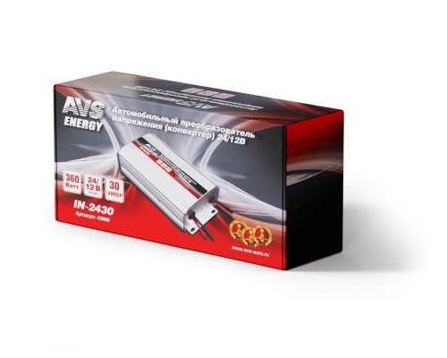 ПРЕОБРАЗОВАТЕЛЬ НАПРЯЖЕНИЯ (ИНВЕРТОР) 24V/12V (360W) AVS IN-2430 (30A)                            