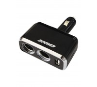 РАЗВЕТВИТЕЛЬ В ПРИКУРИВАТЕЛЬ ZIPOWER (2 ГНЕЗДА+1 USB, 12/24В, 120ВТ, LED ПОДСВЕТКА, ПЛАВ.ПРЕДОХР.,