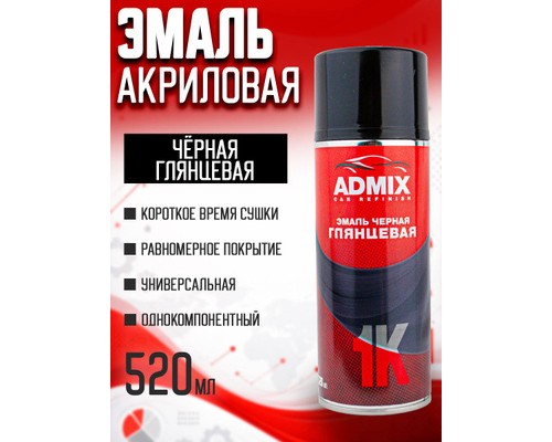 КРАСКА ADMIX ЧЕРНАЯ ГЛЯНЦЕВАЯ 520МЛ (АЭР.)                                                          